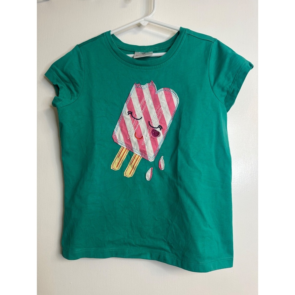 Hanna Andersson‎ Size 140 8 Green Short Sleeve Popsicle Appy Applique T-Shirt